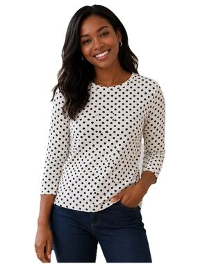 Jade Mackenzie Women’s L Polka Dot 3/4 Sleeve Top Pinup 50s Classic Casual Retro